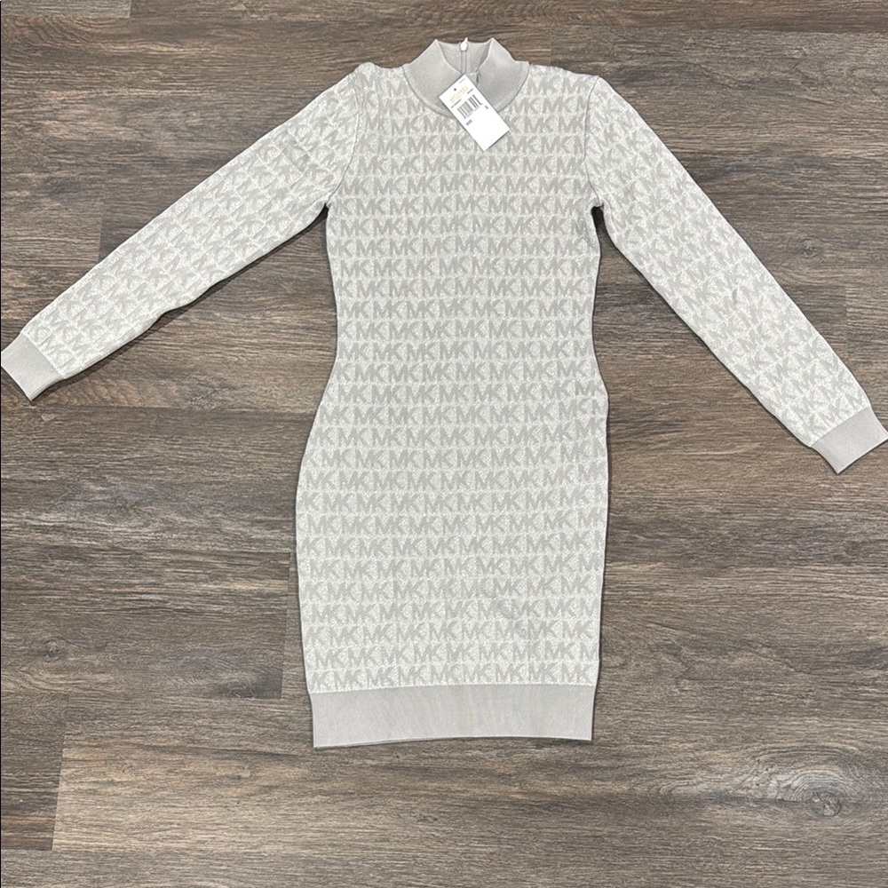 Michael Kors Metallic Logo Jacquard Turtleneck Dress